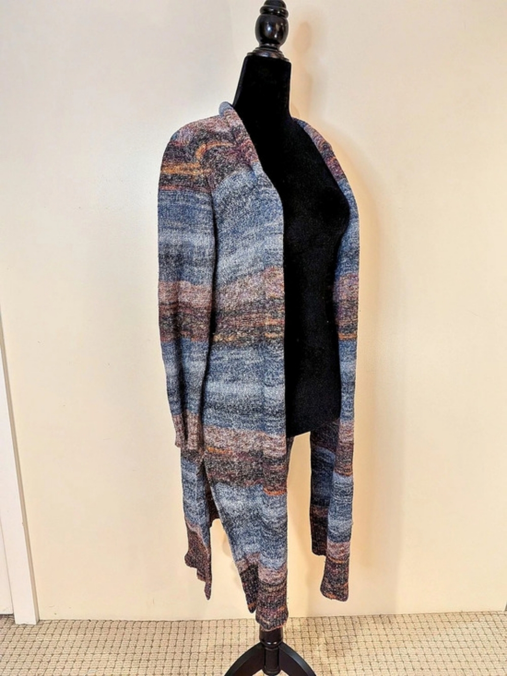 J. Jill Petite Medium Striped Marled Duster Cardigan Sweater